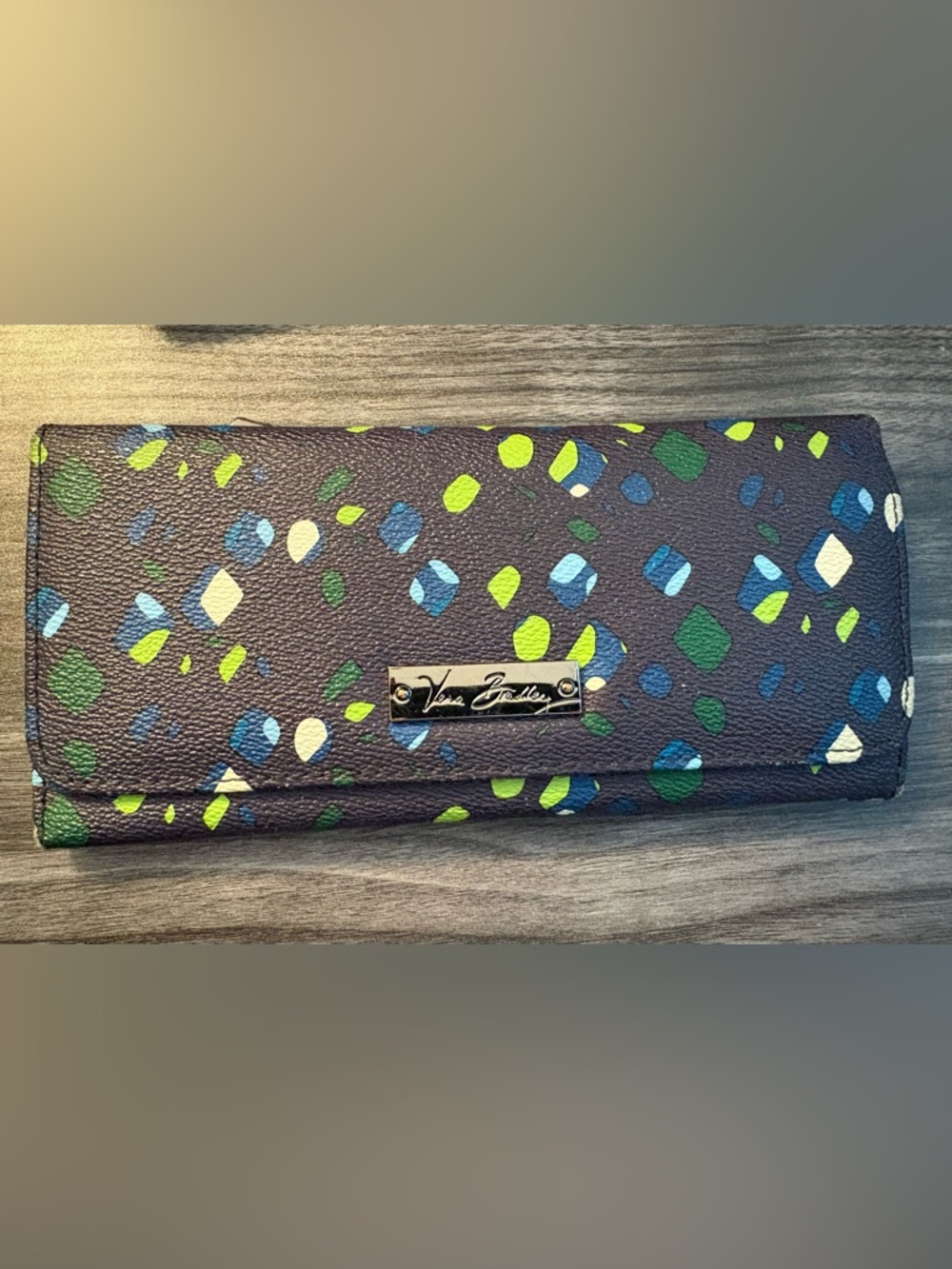 Vera Bradley Navy Clutch Wallet with Green, Blue & Lime Confetti Print